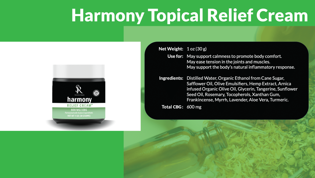 harmony cream cbg product specifications